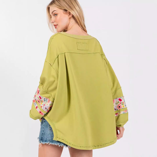 Damen lässiger Oversize-Pullover mit floralem Applikationsdesign EB