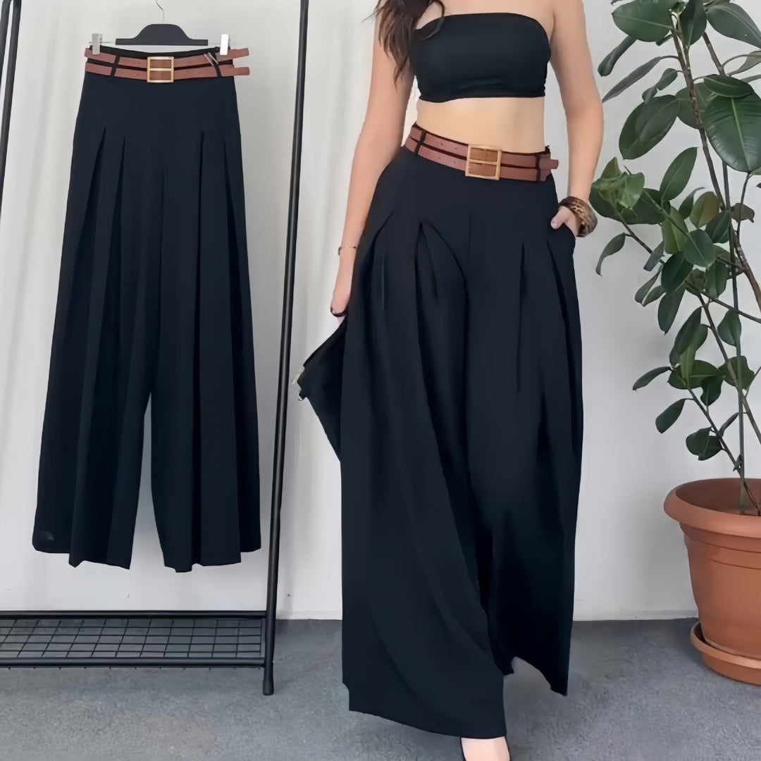 Damen Weite Plissee-Hose mit modernem Gürtel EB