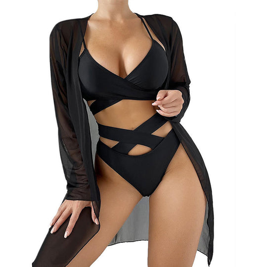 Damen Triangel-Bikini mit verführerischem Cut-Out-Design und transparentem Cover-Up EB