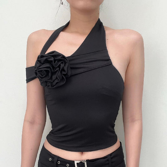 Damen asymmetrisches Top mit floraler Applikation und verstellbarem Träger EB