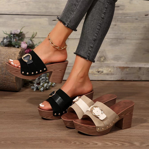 Damen elegante Plateau-Pantoletten mit modischen Schnallen-Details EB