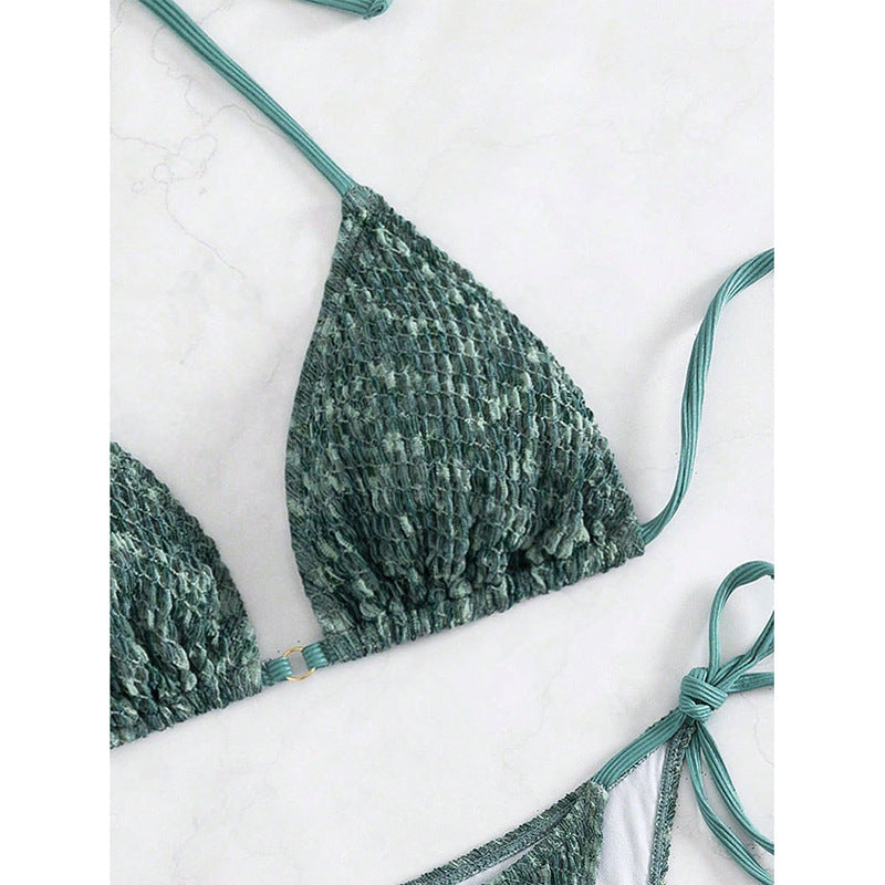 Damen Triangel-Bikini mit eleganten Bindebändern und rippierter Textur EB
