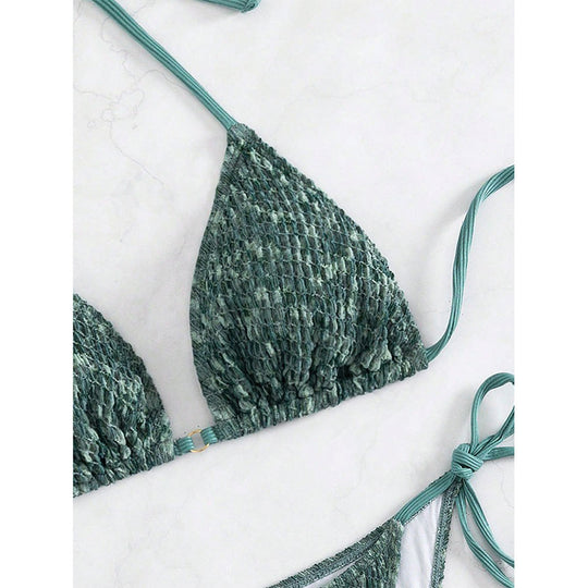 Damen Triangel-Bikini mit eleganten Bindebändern und rippierter Textur EB