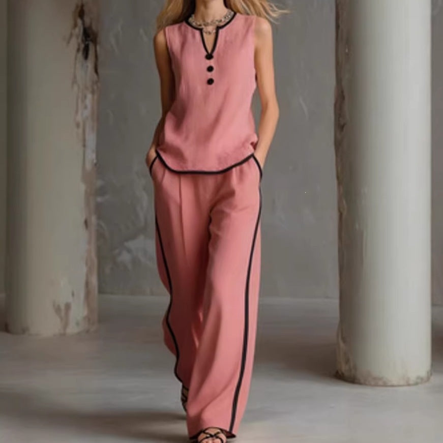 Damen Elegantes Zweiteiler-Set mit schickem Oberteil und weiten Hosen EB