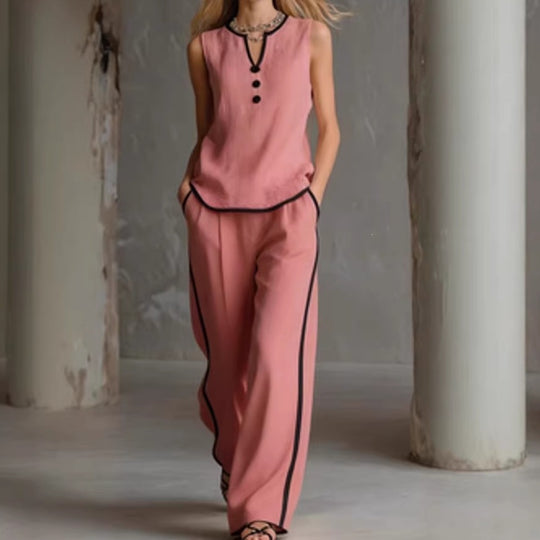 Damen Elegantes Zweiteiler-Set mit schickem Oberteil und weiten Hosen EB
