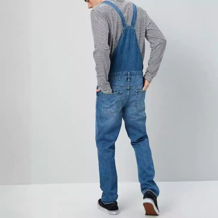 Herren Denim Latzhose im Vintage-Stil mit regulierbaren Trägern und praktischen Taschen EB
