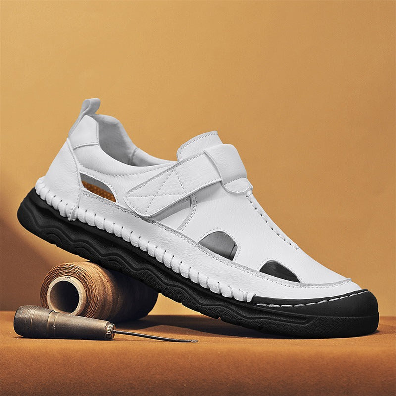 Damen Bequeme Leder-Sandalen mit verstellbarem Riemen und rutschfester Sohle EB