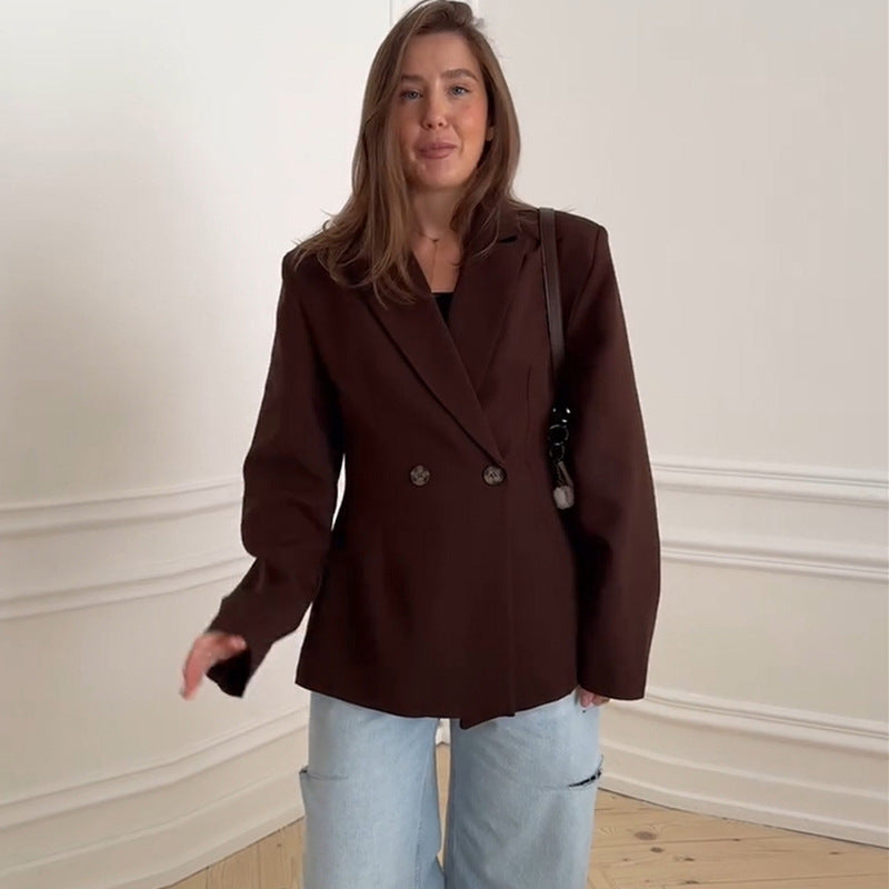 Damen eleganter Oversize-Blazer mit doppelter Knopfleiste EB