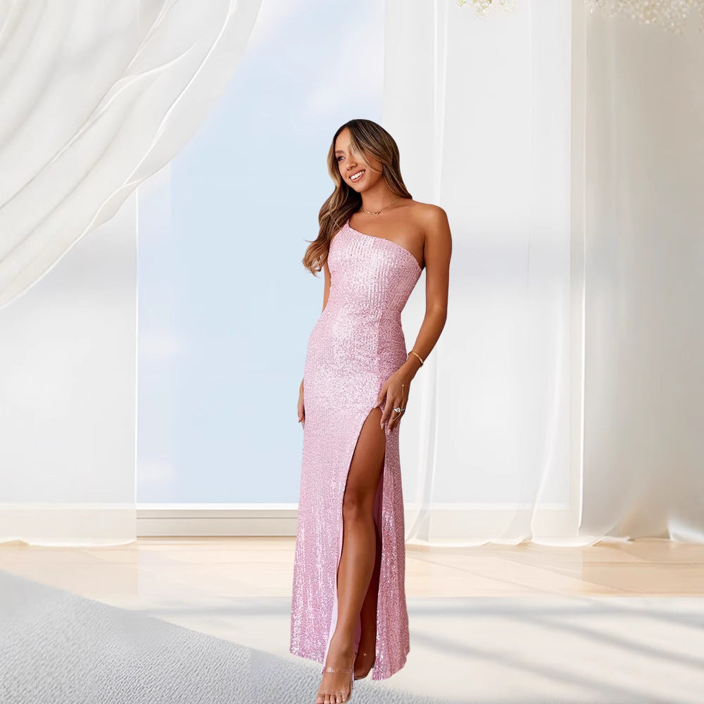 Damen Glitzerndes Abendkleid mit figurbetontem Schnitt und elegantem Schlitz EB