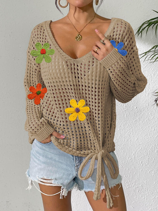 Damen Häkeloberteil mit Blumenapplikationen EB
