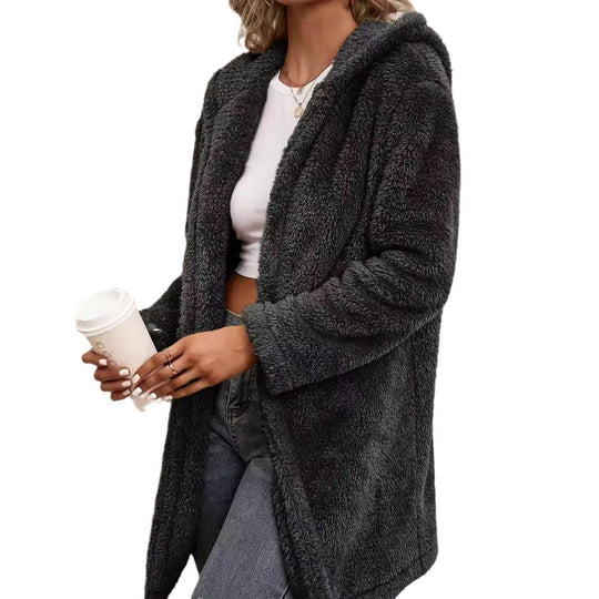 Damen Kuscheljacke mit Kapuze und weich gestricktem Fleece EB