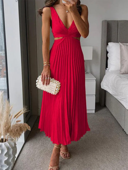 Damen Elegantes Maxikleid mit V-Ausschnitt und raffinierten Drapierungen EB