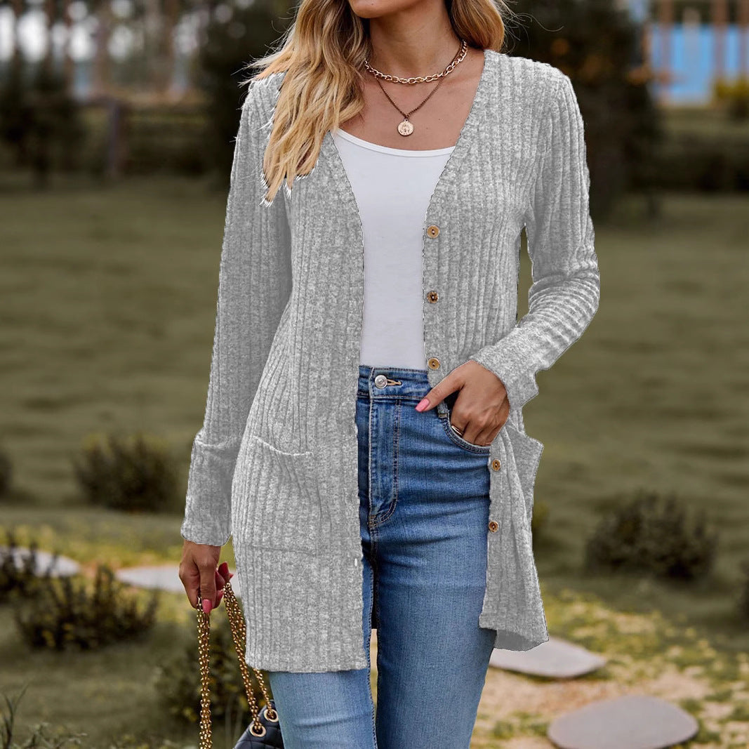 Damen kuschelige Strickjacke mit praktischen Taschen und modischem Rippdesign EB