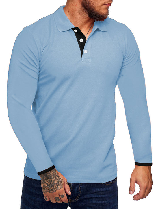 Herren Langarm-Polohemd mit kontrastierenden Knopfdetails EB