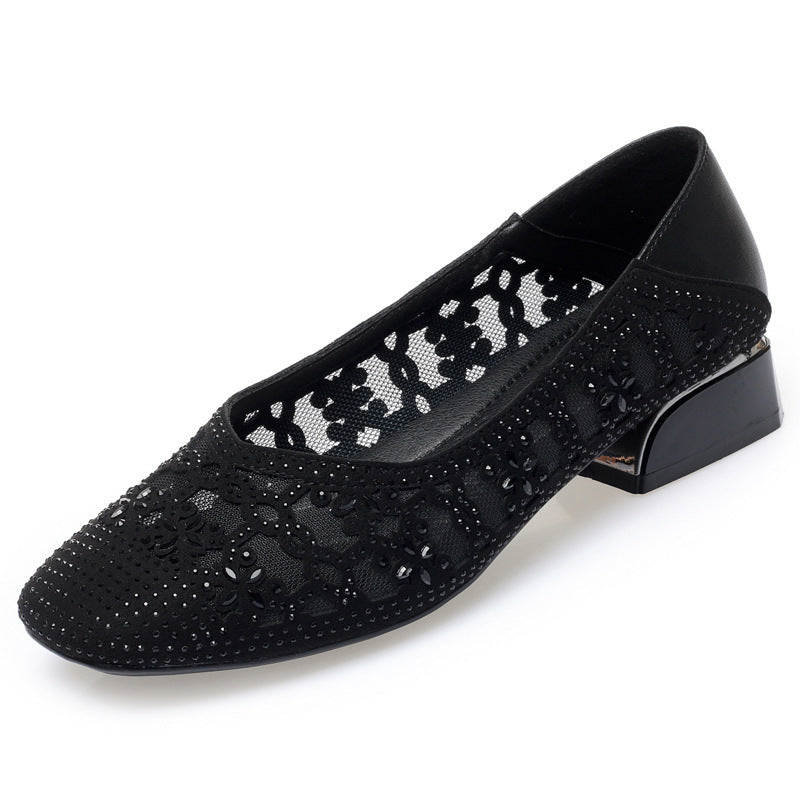 Damen Elegante Ballerinas mit funkelndem Strass und hochwertigem Lochdesign EB