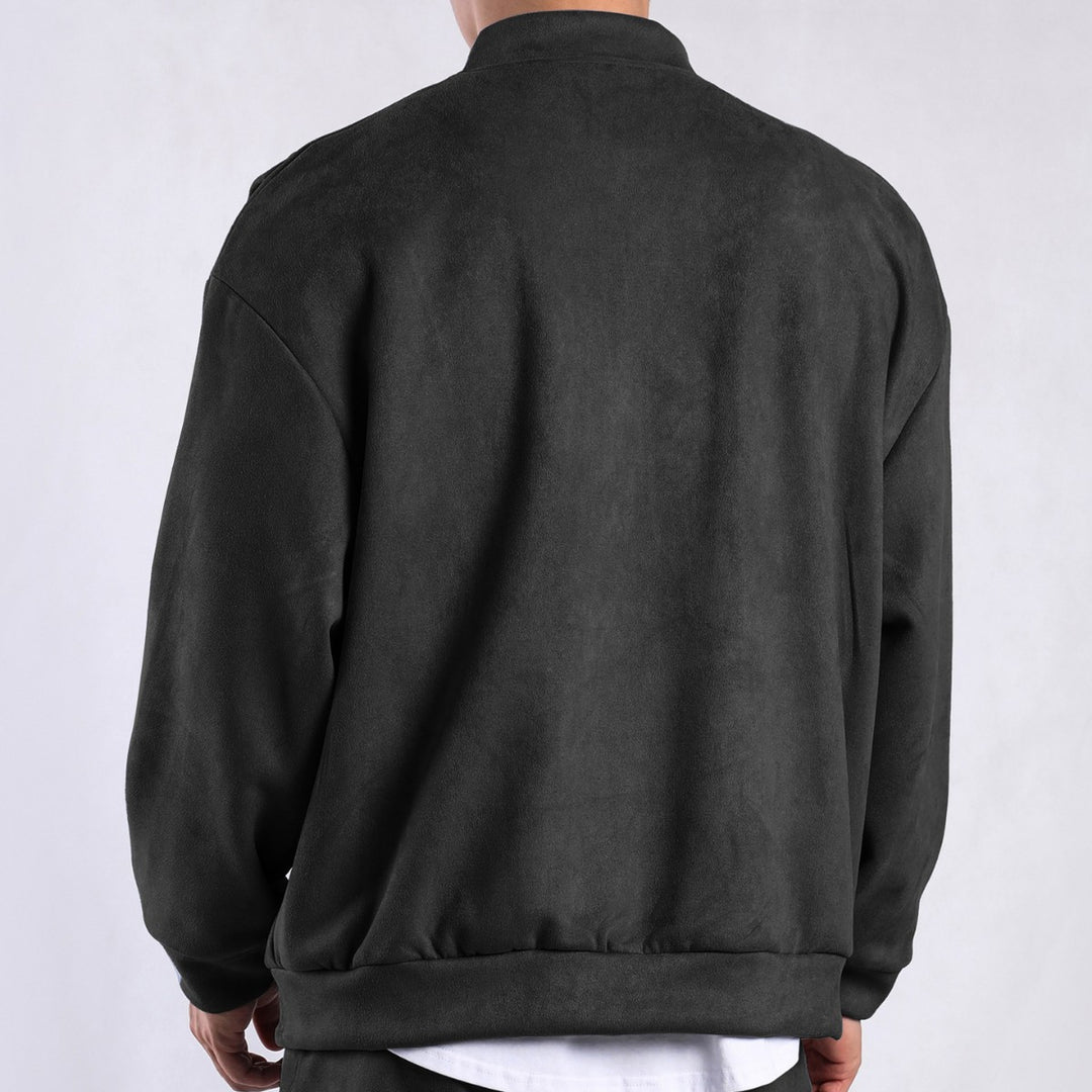 Damen stylische Oversize-Jacke aus weichem Kunstleder mit praktischen Taschen und durchgehendem Reißverschluss EB