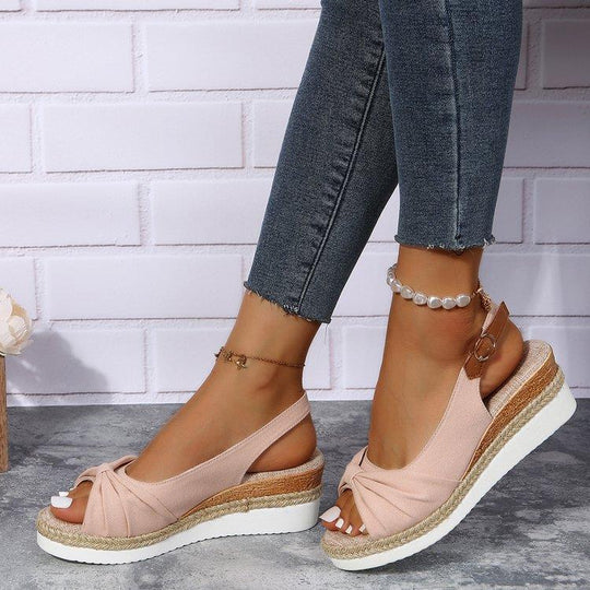 Damen Wedge-Sandaletten mit dekorativem Knoten-Design EB