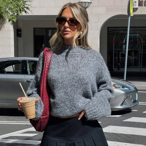 Damen kuscheliger Strickpullover mit weitem Schnitt und Struktur EB