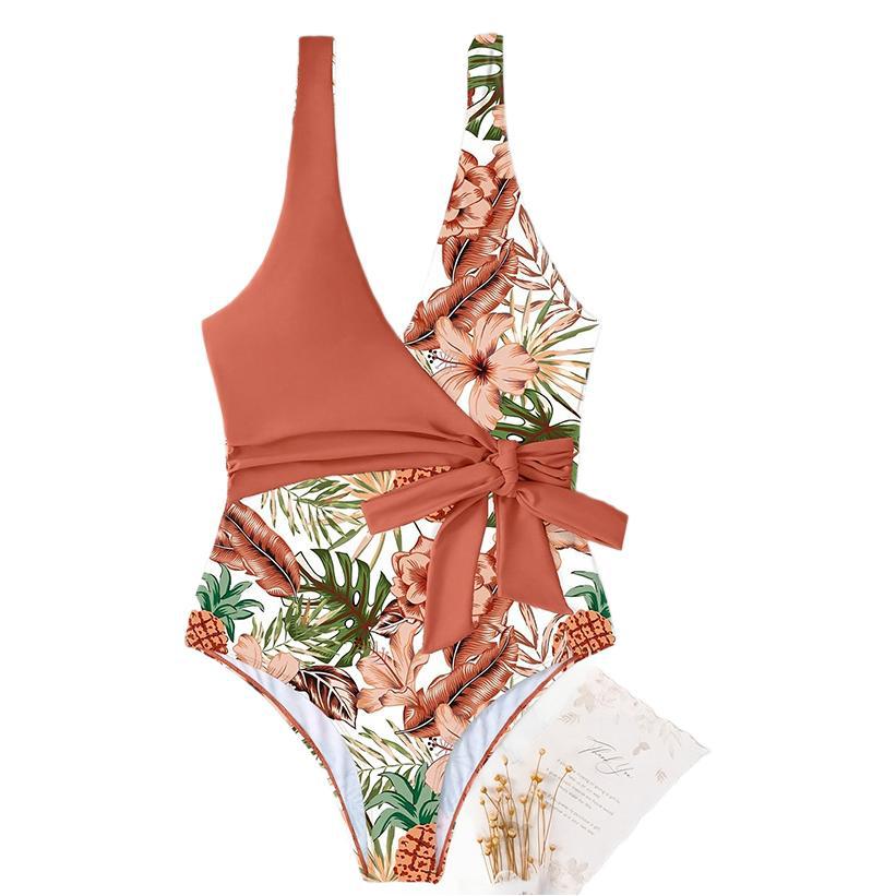 Damen Einteiliger Badeanzug mit lässigem Wickeldesign und floralem Muster EB