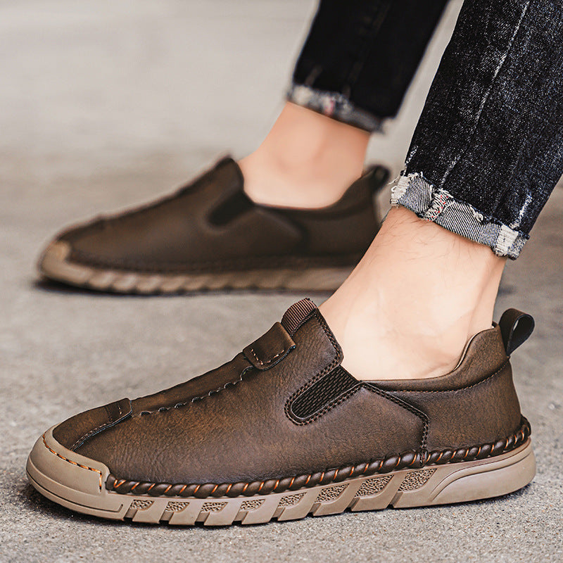 Herren Bequeme Leder Slip-On Schuhe mit elastischem Einschlupfdesign EB