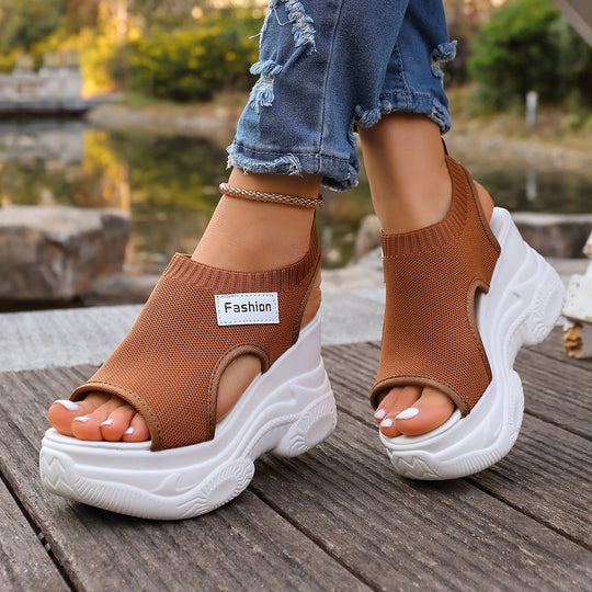 Damen Plateau-Sandalen mit atmungsaktivem Obermaterial und sportlicher Sohle EB