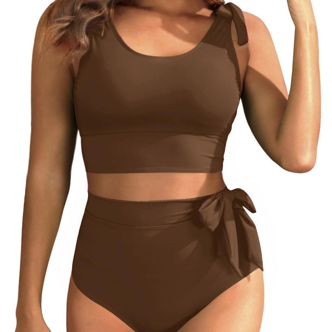 Damen Hochtailliertes Bikini-Set mit knotenverziertem Oberteil EB