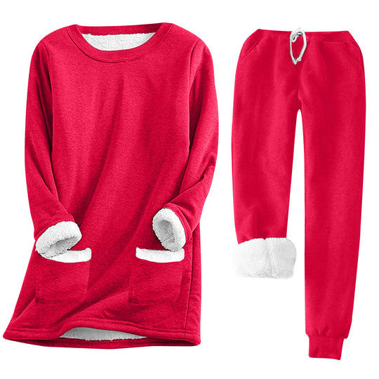 Damen Kuschelige Loungeanzug mit Fleece-Innenfutter und praktischen Taschen EB