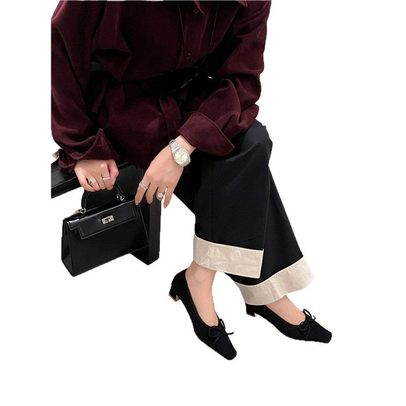 Damen elegante Ballerinas mit feinem Riemen und zarter Schleife EB