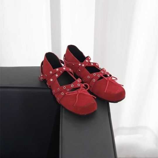 Damen Ballerinas mit elegantem Riemendesign und modischer Schnürung EB