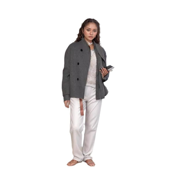 Damen modische Kurzjacke mit doppelter Knopfreihe und lässigen Ärmeln EB