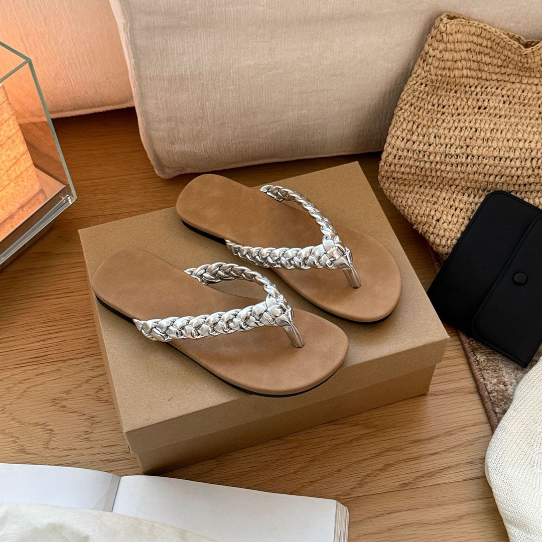 Damen Elegante Badesandalen mit geflochtenem Riemen und rutschfester Sohle EB