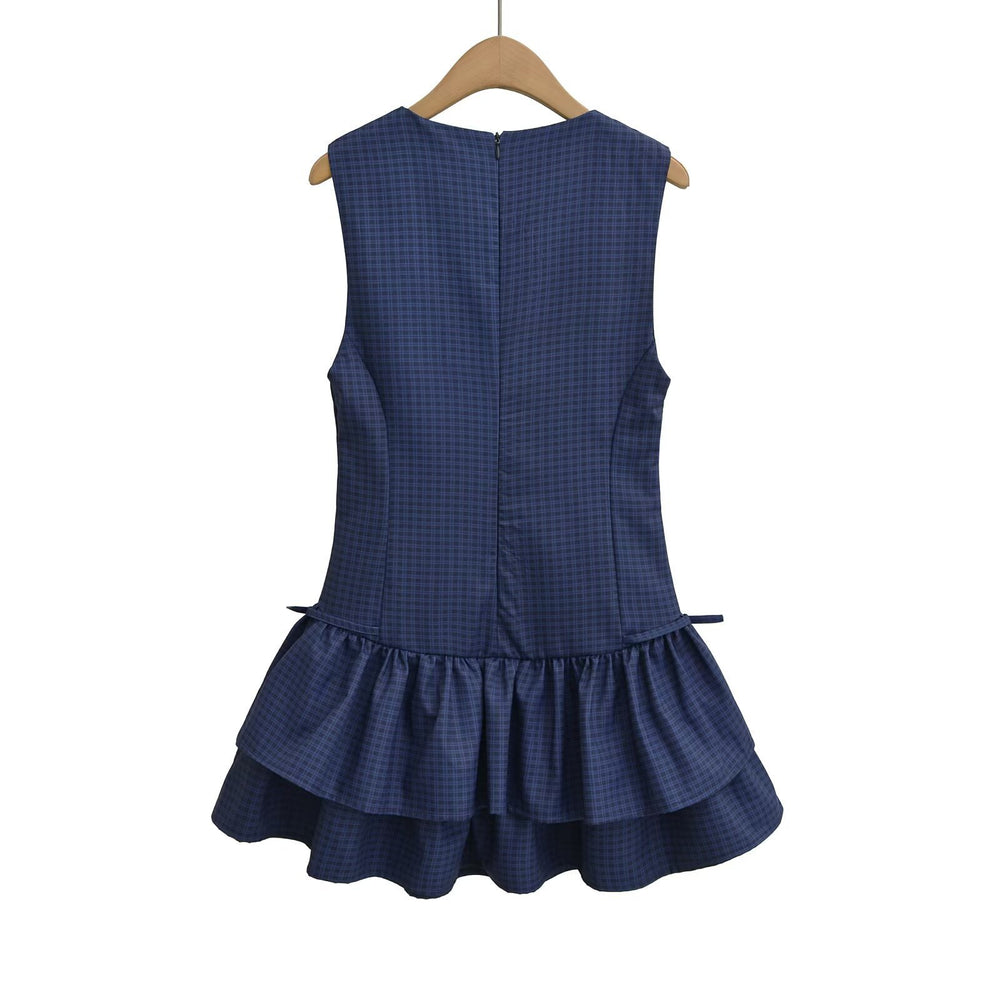 Damen Sommerkleid mit voluminösem Rüschenrock und modernem Karomuster EB