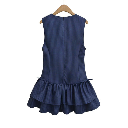Damen Sommerkleid mit voluminösem Rüschenrock und modernem Karomuster EB