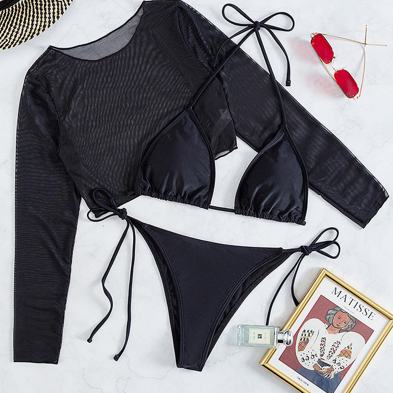 Damen Bikini-Set mit transparenter Langarmbluse EB