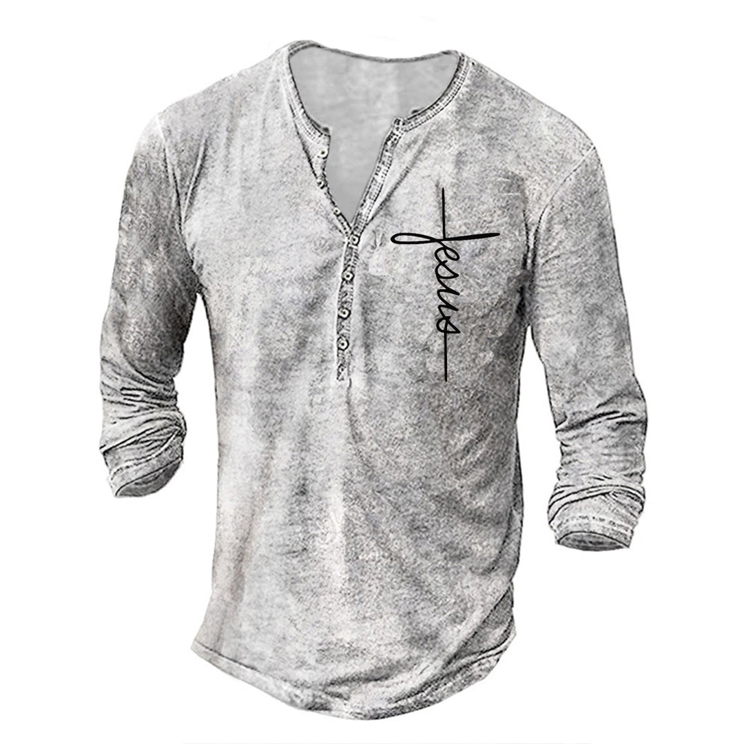 Herren Langarm Henley-Shirt mit kreativem Grafikdruck EB