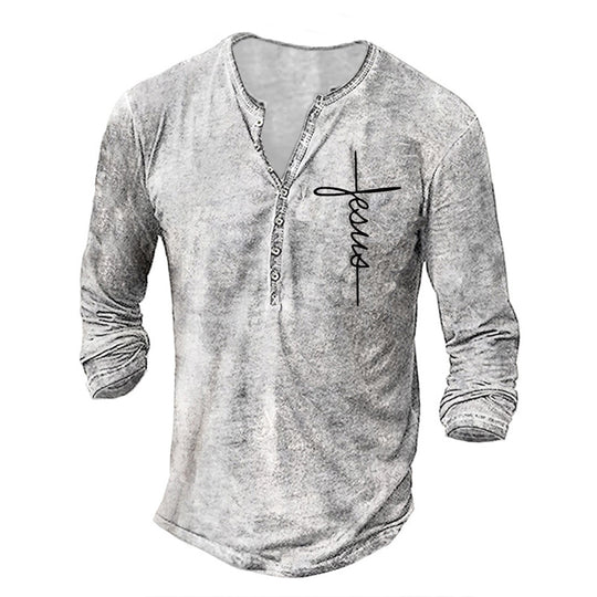 Herren Langarm Henley-Shirt mit kreativem Grafikdruck EB