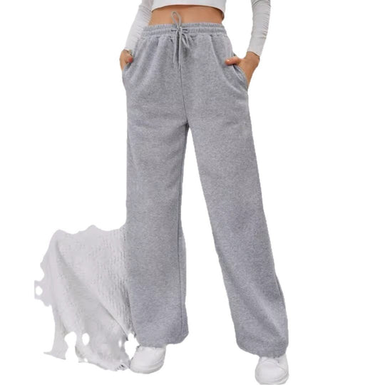 Damen nan High‑Waist Wide‑Leg Jogginghose mit elastischem Komfortbund, Kordelzug und tiefen Eingrifftaschen EB