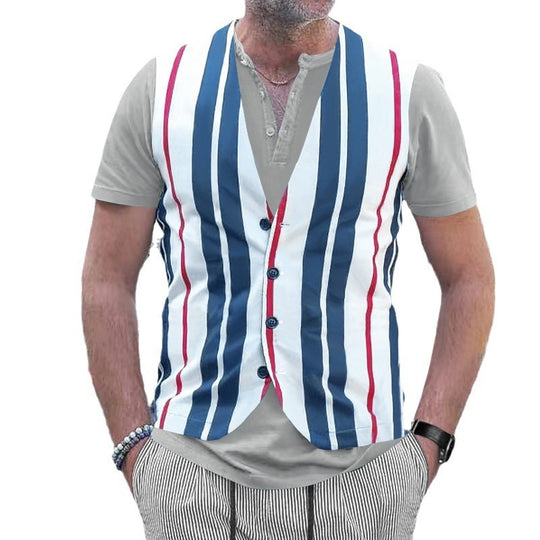Herren Kurzarm Hemd im Sport-Streifenlook mit Knopfleiste EB
