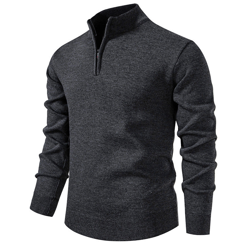 Herren nan Slim-Fit Feinstrickpullover mit kurzem Reißverschluss, Stehkragen und geripptem Bund EB