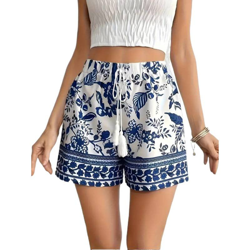 Damen Freizeitshorts mit floralem Muster und elastischem Bund EB