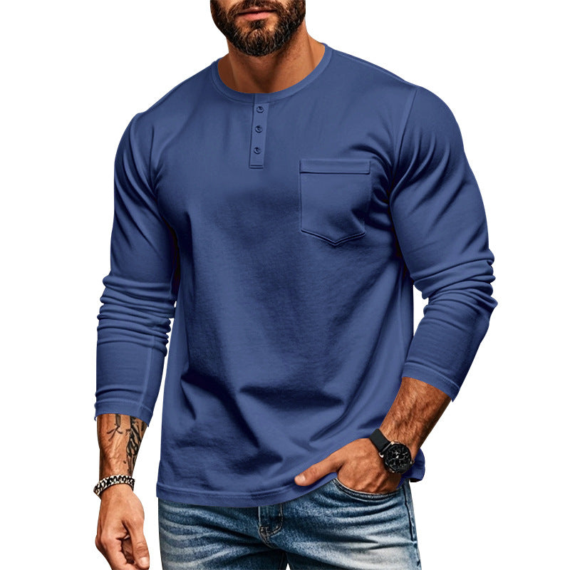 Herren Langarm-Henley-Shirt mit strukturierter Oberfläche und praktischer Brusttasche EB