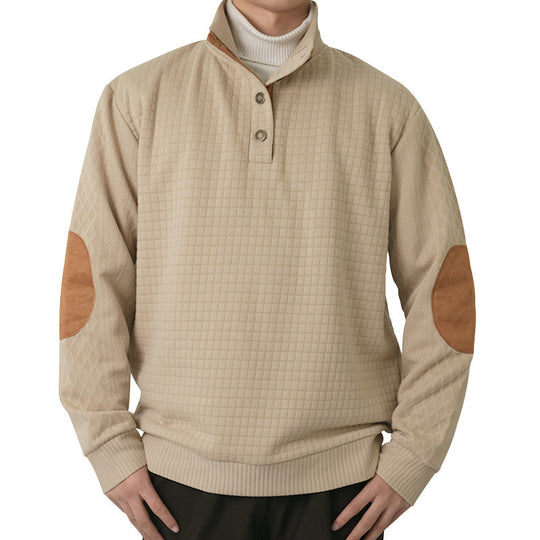 Herren modischer Pullover mit strukturiertem Kanalmuster und kontrastierenden Ellbogenpatches EB