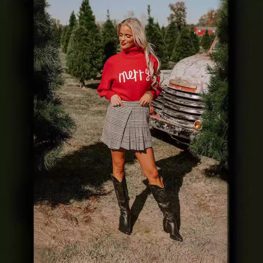 Damen Rollkragenpullover mit lustigem Weihnachtsmotiv EB