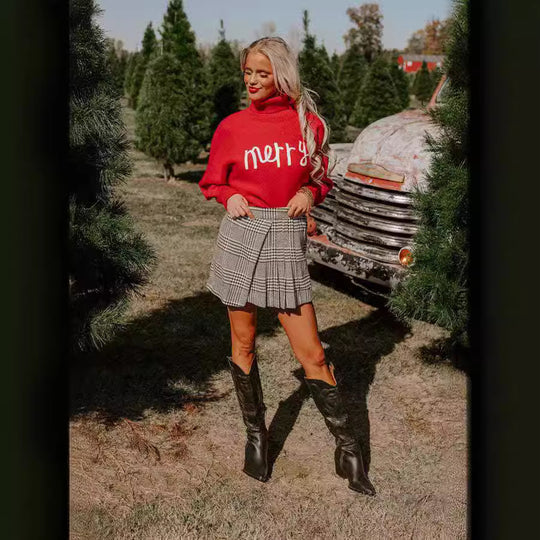 Damen Rollkragenpullover mit lustigem Weihnachtsmotiv EB
