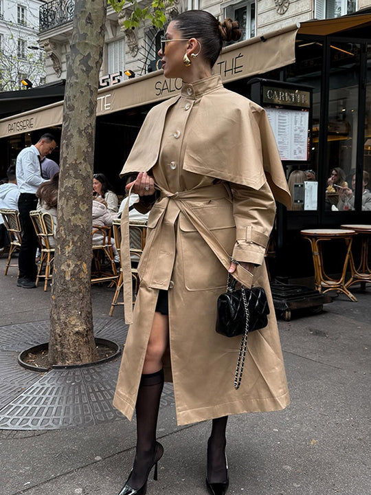Damen eleganter Trenchcoat mit asymmetrischem Umhang EB