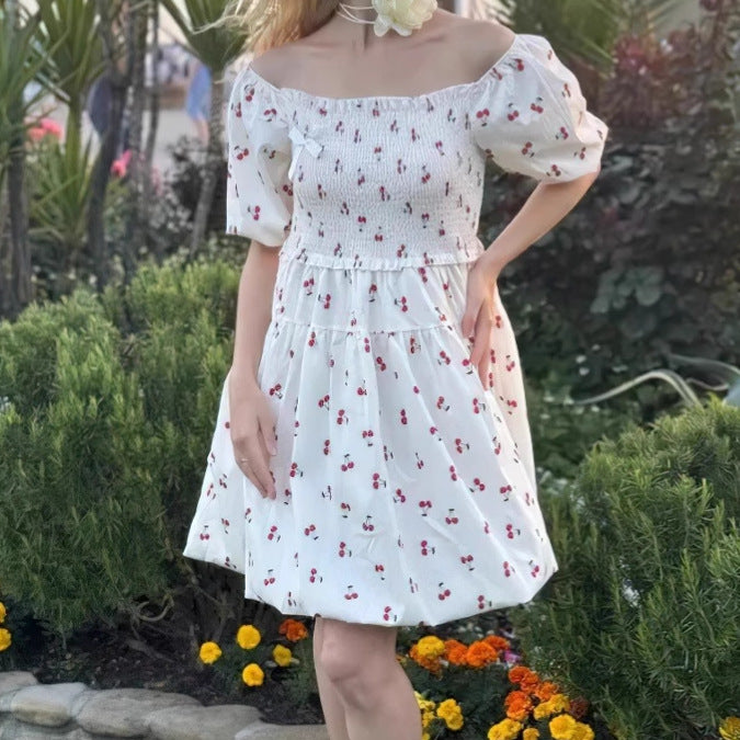 Damen Sommerliches Minikleid mit Puffärmeln und floralem Design EB