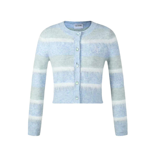 Damen Strickjacke mit breiten Streifenmuster und eleganten Knopfdetail EB