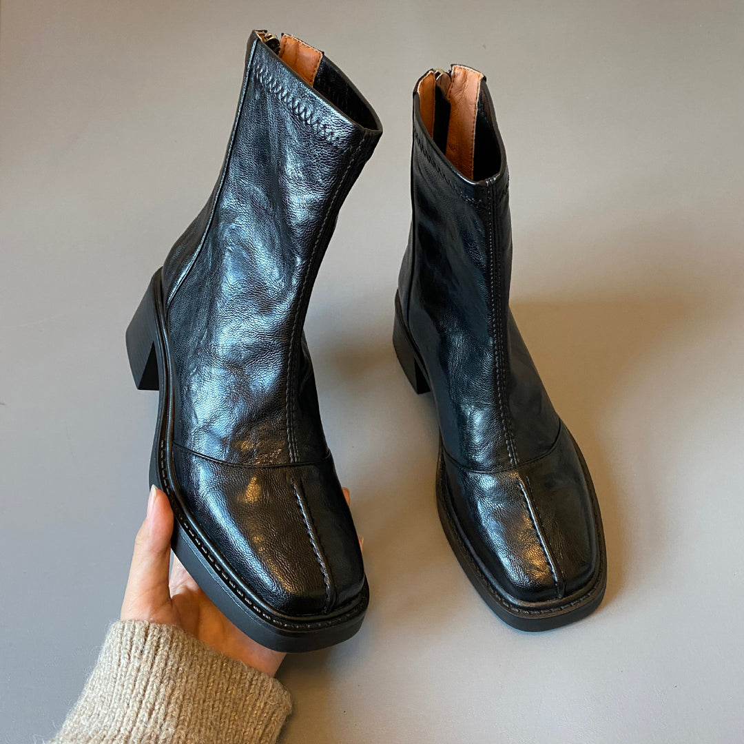 Damen Stiefeletten mit dickem Absatz und Reißverschlussverschluss EB