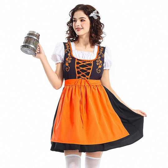 Damen nan traditionelles Dirndlkleid mit dekorativer Schnürung und abnehmbarer Schürze EB