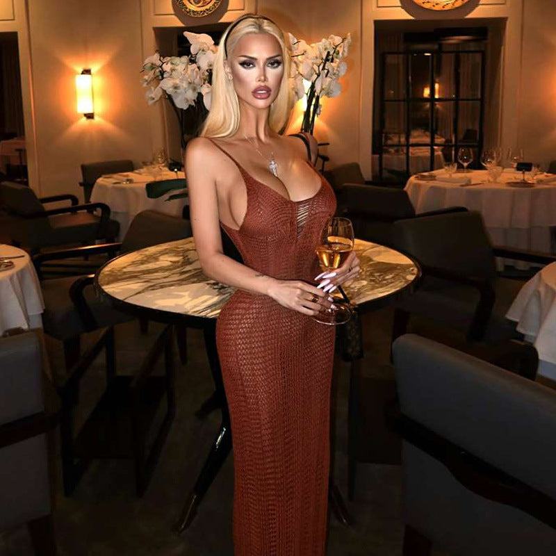 Damen Strick-Maxikleid mit raffiniertem Schnitt und tiefem Rückenausschnitt EB